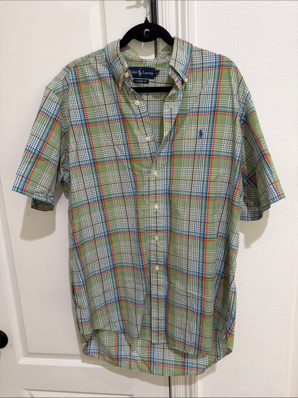 Ralph Lauren size large green orange plaid shorts sleeveless button down